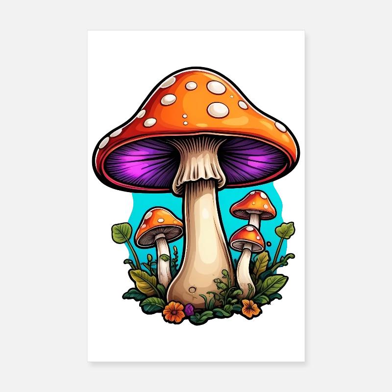Glowing Forest Mushrooms Neon Poster 8" x 12" (20x30 cm)