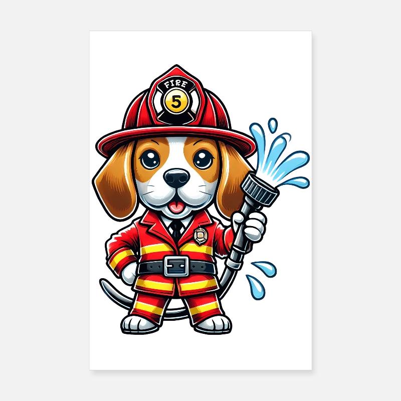 Beagle fireman design Poster 8" x 12" (20x30 cm)