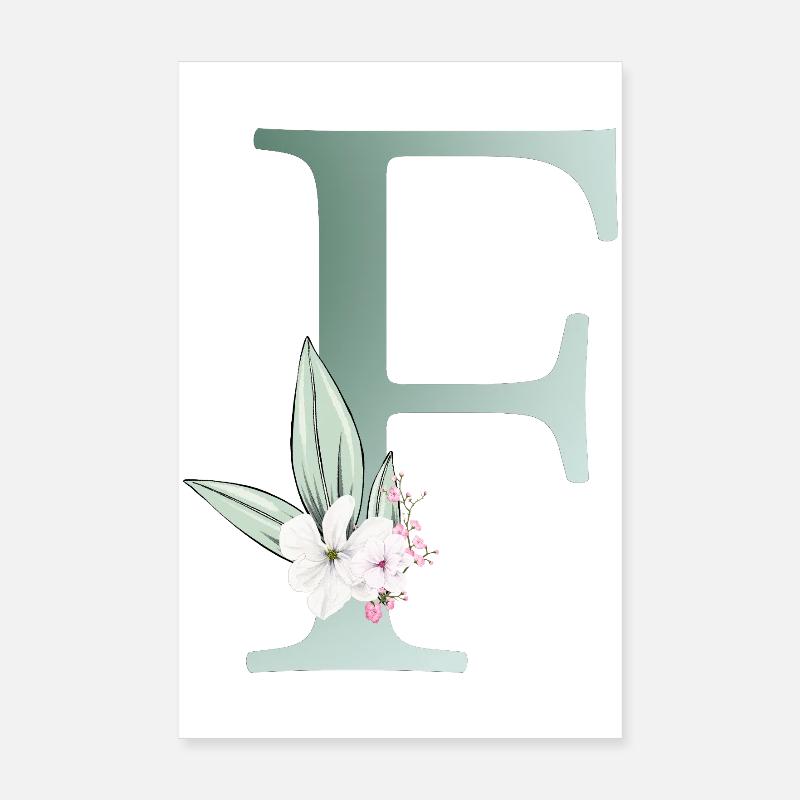 F Monogram, Floral, Customizable Poster 8" x 12" (20x30 cm)