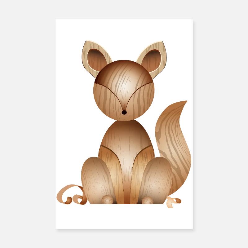 Illustration aspect bois – Renard mignon Poster 20 x 30 cm