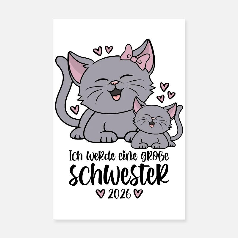 Große Schwester 2026 Kätzchen Katze Katzen Kinder - Poster 20x30 cm - Weiß