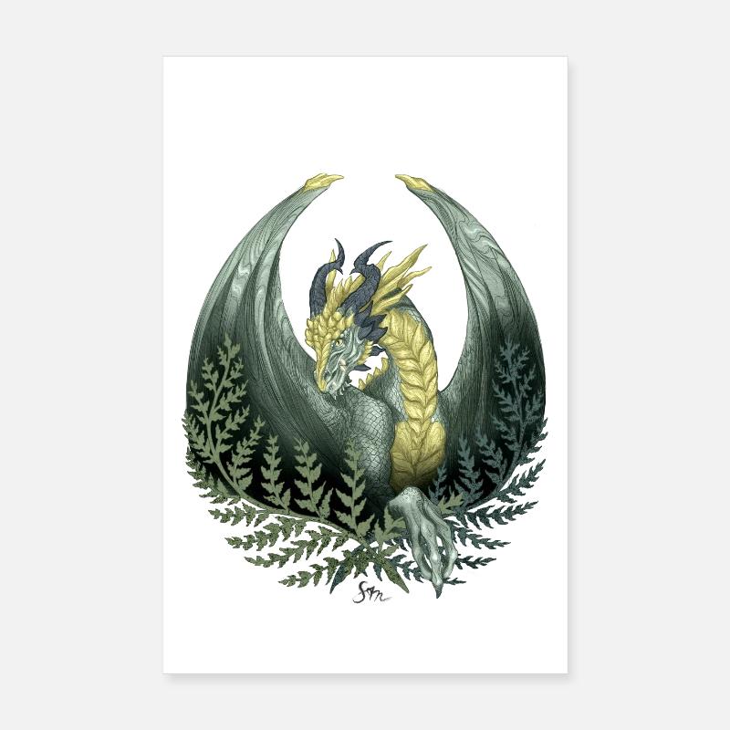 Green Dragon Surrounded by Fern Poster 8" x 12" (20x30 cm)