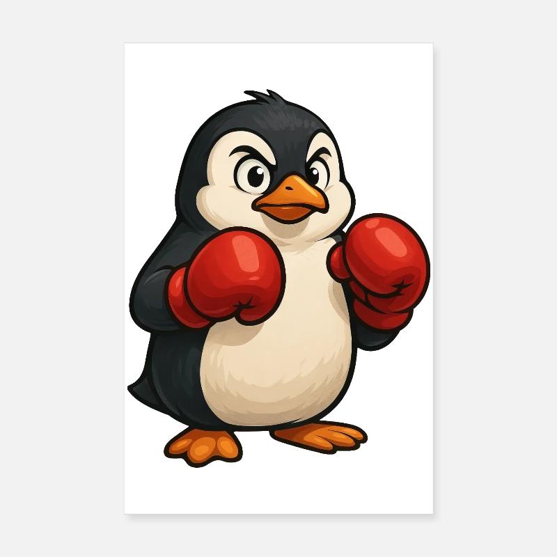 Cool pingouin boxer se bat dans la conception de dessin animé Poster 20 x 30 cm