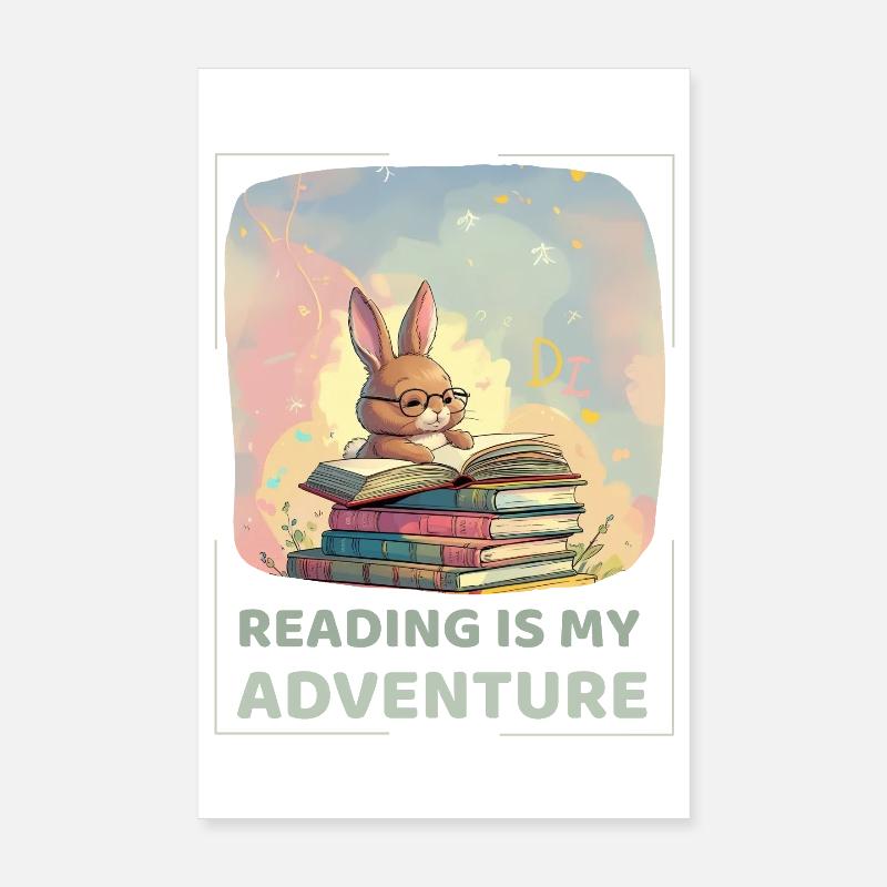 Lecture de lapin avec style aventure Poster 20 x 30 cm