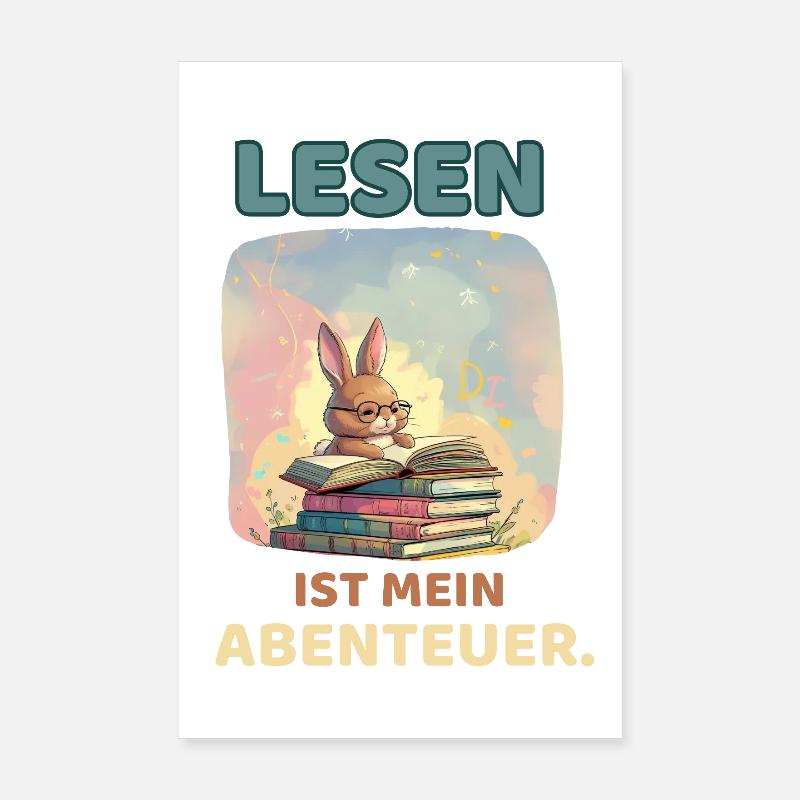 Mignon lapin lisant livre d’aventure Poster 20 x 30 cm
