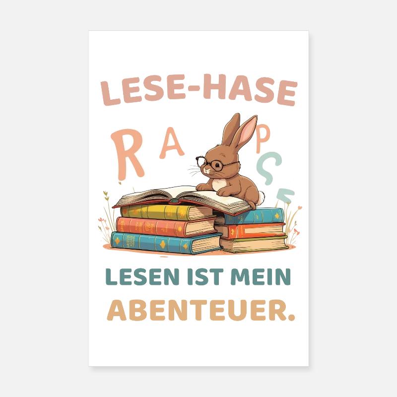 Lapin de lecture avec des motifs d’apprentissage - Poster 20 x 30 cm - blanc
