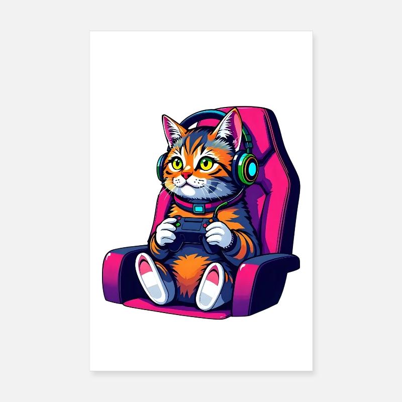 Retro Gamer Cat with Headset and Controller Poster 8" x 12" (20x30 cm)