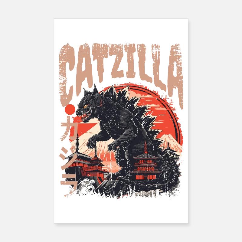 Chat Kaiju Japonais Poster 20 x 30 cm