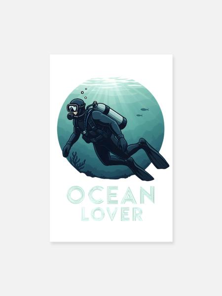 Taucher Ocean Lover Unterwasser für Taucherfreunde - Poster 20x30 cm - Weiß - Vorne