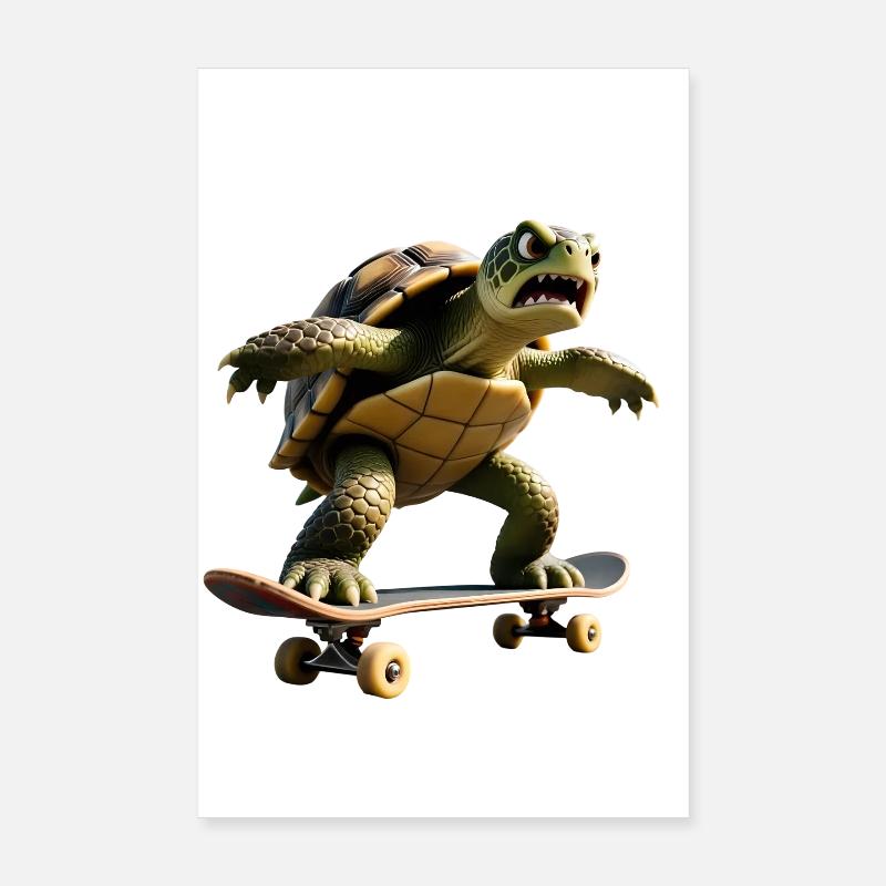Aggro-Skater-Schildkröte – Hardcore Turtle - Poster 20x30 cm - Weiß