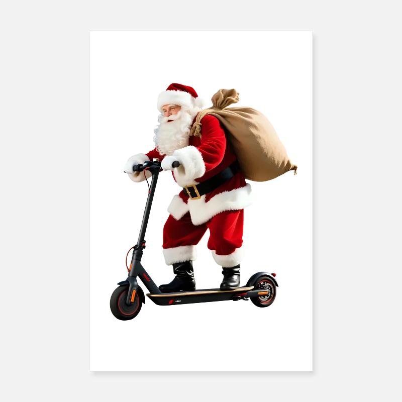 Weihnachtsmann auf Roller Poster 20x30 cm