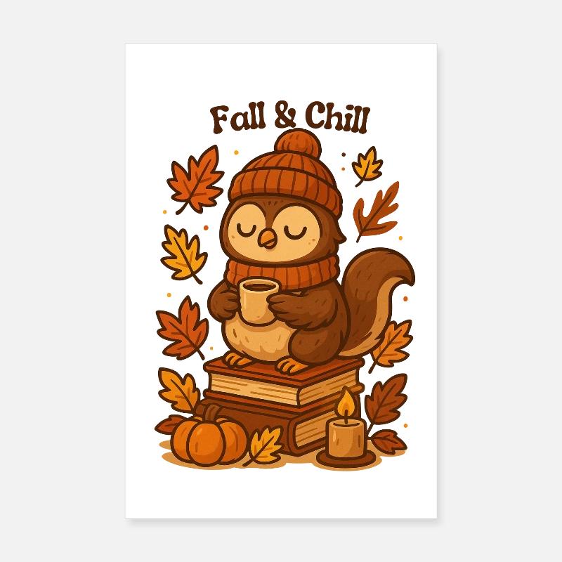 Fall & Chill Owls Cozy Fall fall autumn Poster 8" x 12" (20x30 cm)