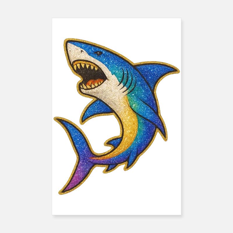Shark | Rainbow Shark Patch Art Poster 8" x 12" (20x30 cm)
