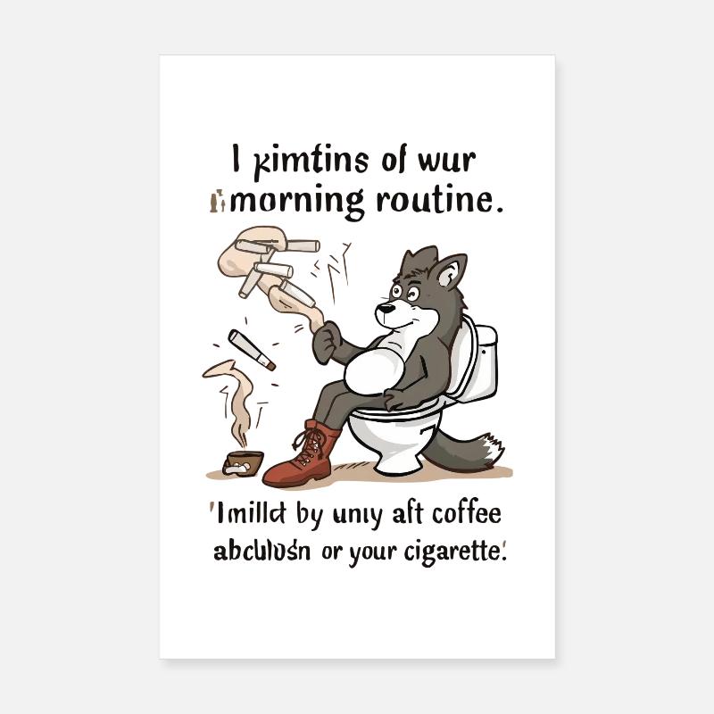 Morgenritual Wolf auf Toilette Tiere Kaffee  Poster 20x30 cm