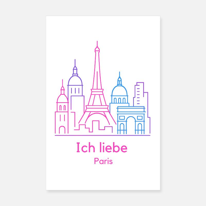 Ich liebe Paris Neon Skyline Silhouette vibes  Poster 20x30 cm