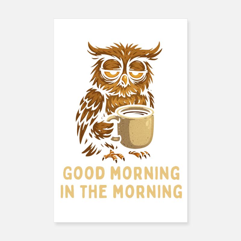 Chouette endormie au café Poster 20 x 30 cm