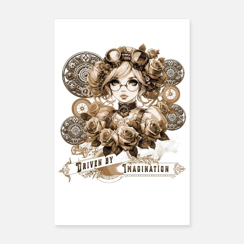 Driven by Imagination Anime Steampunk Woman Poster 20x30 cm