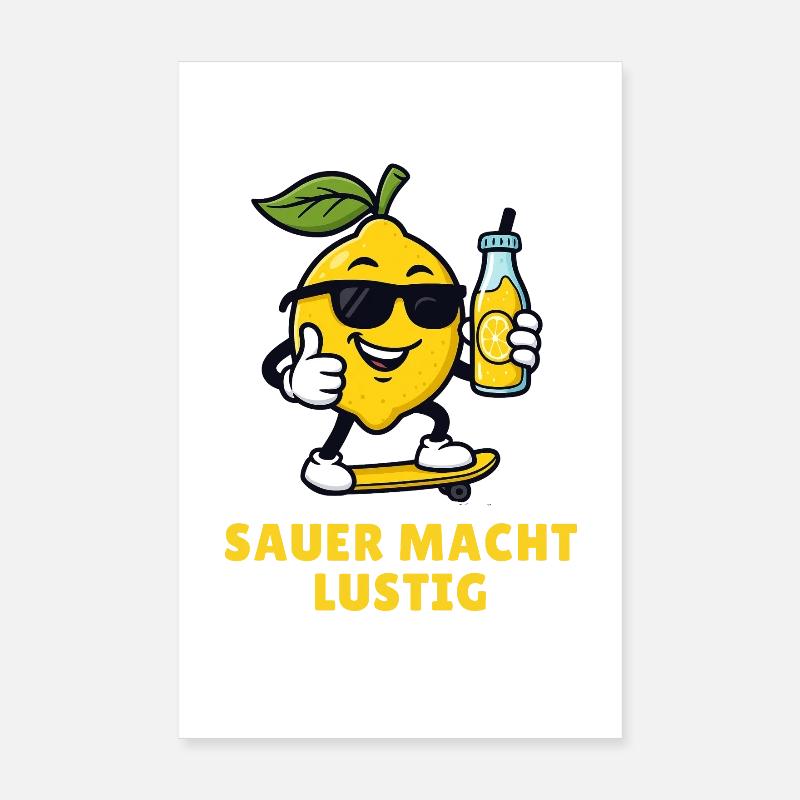 Sour Makes Funny Lemon Fruit Illustrations Poster 8" x 12" (20x30 cm)
