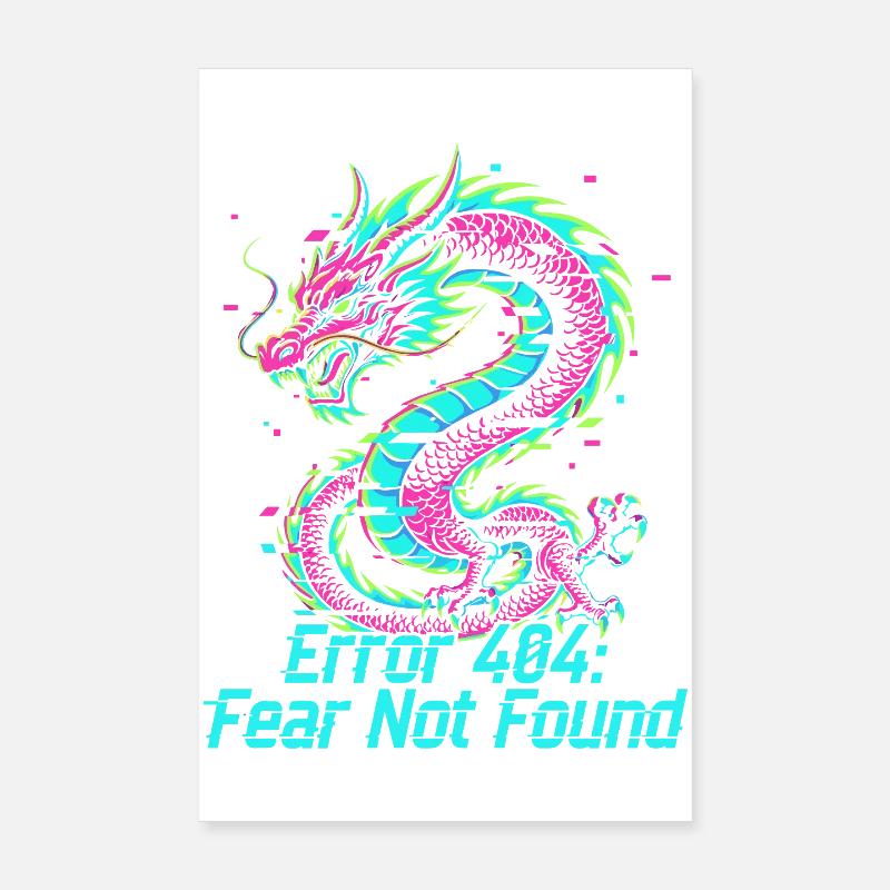 Drache Neon 404 Glitch Poster 20x30 cm