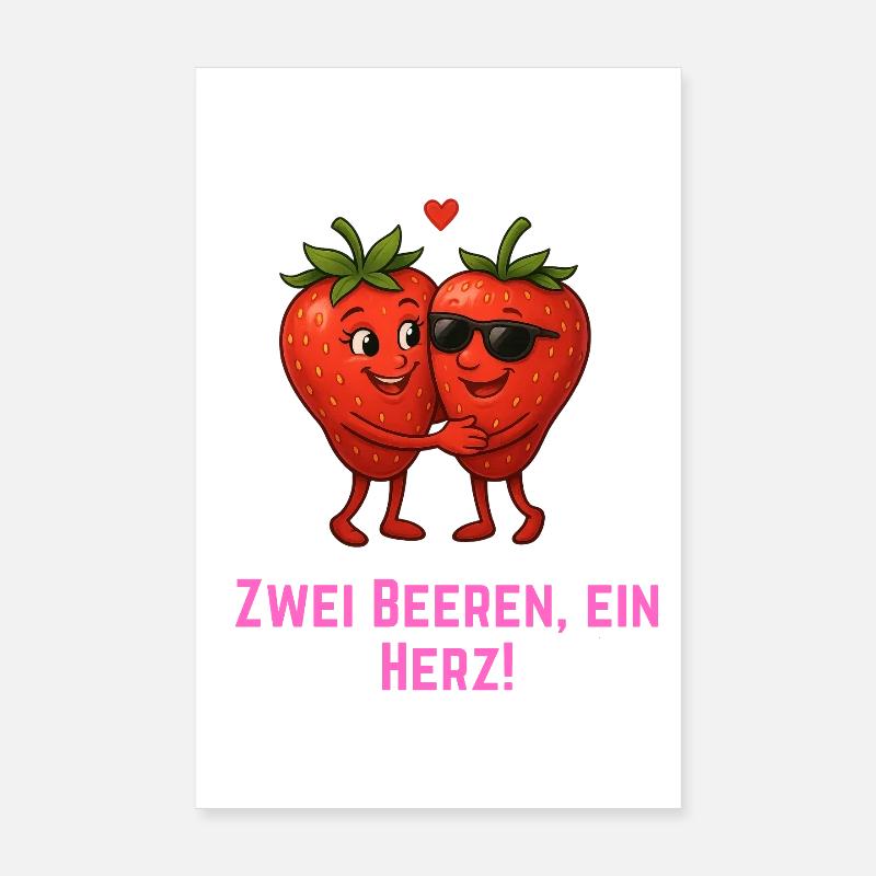 Zwei Beeren ein Herz - Erdbeeren Paar Poster 20x30 cm