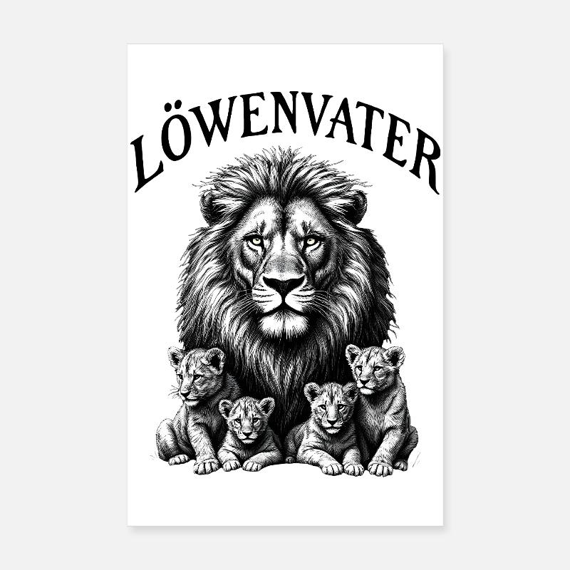 Vierfacher Papa Löwe Vater 4 Kinder Löwenvater  Poster 20x30 cm
