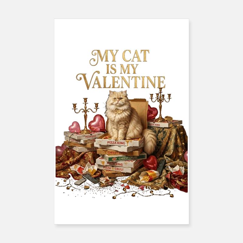 Mon chat est mon Valentin Amoureux de la pizza Célibataire Poster 20 x 30 cm