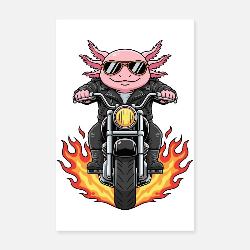 Cool Biker Axolotl Motorradflammen Poster 20x30 cm