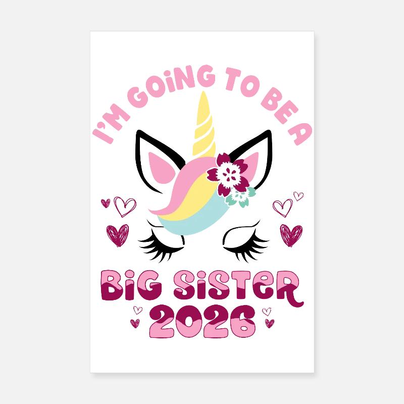 Grande Sœur 2026 Licorne avec des fleurs enceinte Poster 20 x 30 cm