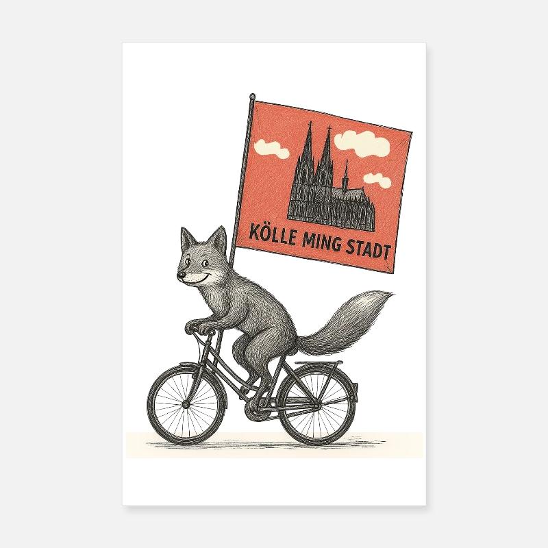 Cologne Fox on Bicycle Poster 8" x 12" (20x30 cm)