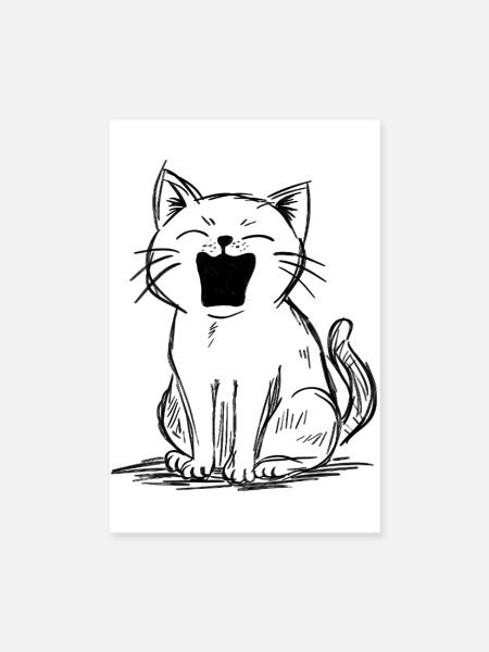 Lautes Miauen der Katzenkritzelei | Lustige Katzen-Skizze - Poster 20x30 cm - Weiß - Vorne