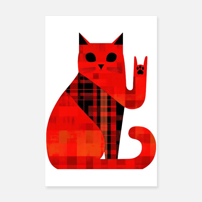 Red Cat Plaid Pattern Modern Poster 8" x 12" (20x30 cm)