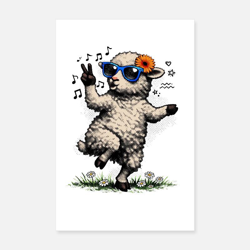 Lamm mit Sonnenbrille & Blüten Poster 20x30 cm