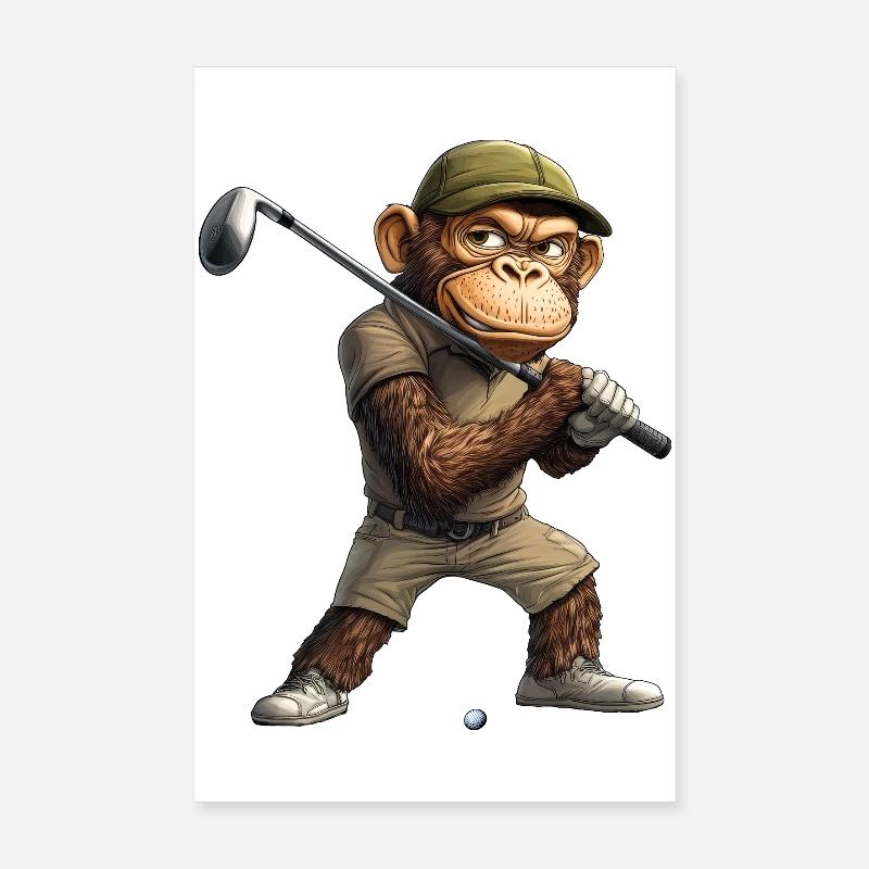 Monkey Golf / Golfer Monkey Poster 8" x 12" (20x30 cm)