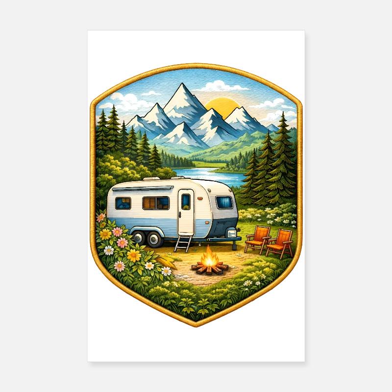 Camping Patch with Caravan Poster 8" x 12" (20x30 cm)