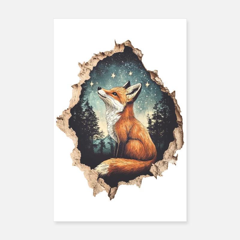 Fuchs Sterne Poster 20x30 cm