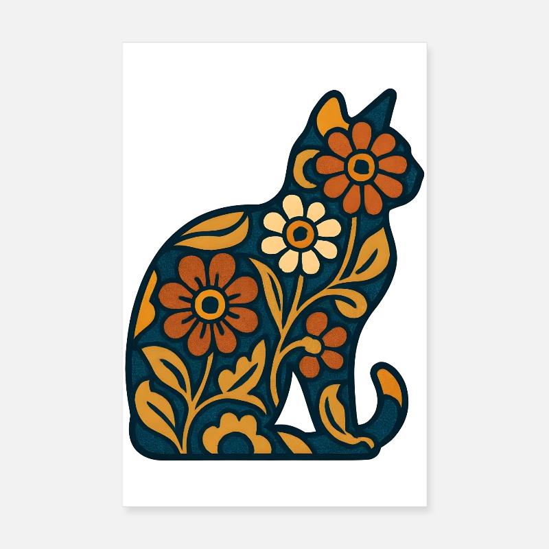 Fleur Chat Indigo Poster 20 x 30 cm