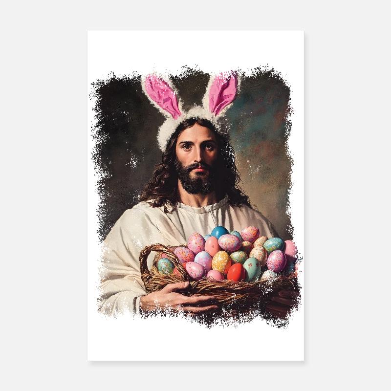 Easter funny Jesus Christ with Easter eggs Poster 8" x 12" (20x30 cm)