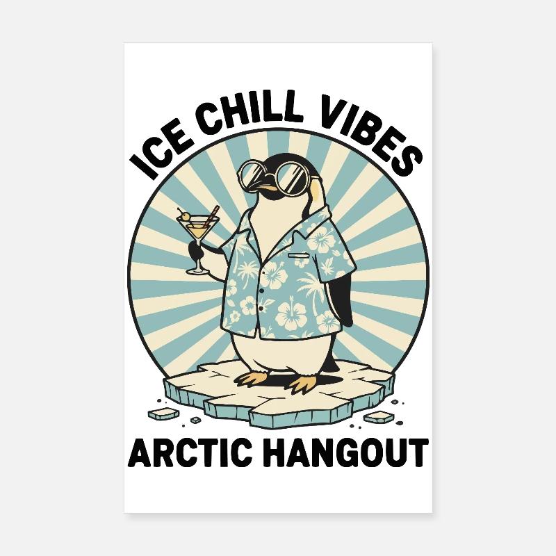 Pingouin Cocktail Rétro "IceChill Vibes" Poster 20 x 30 cm