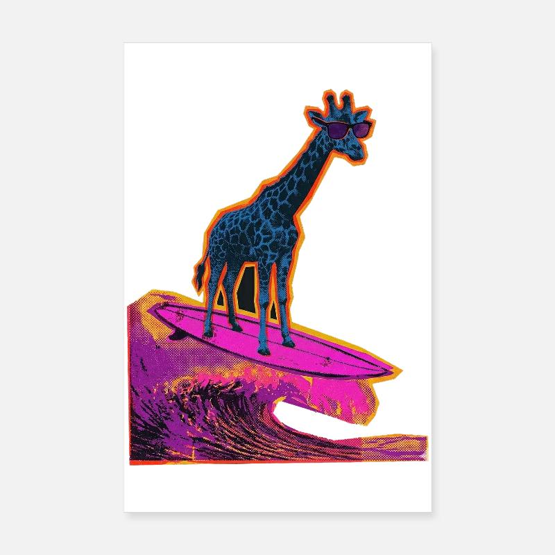 Surfer Giraffe Poster 20x30 cm
