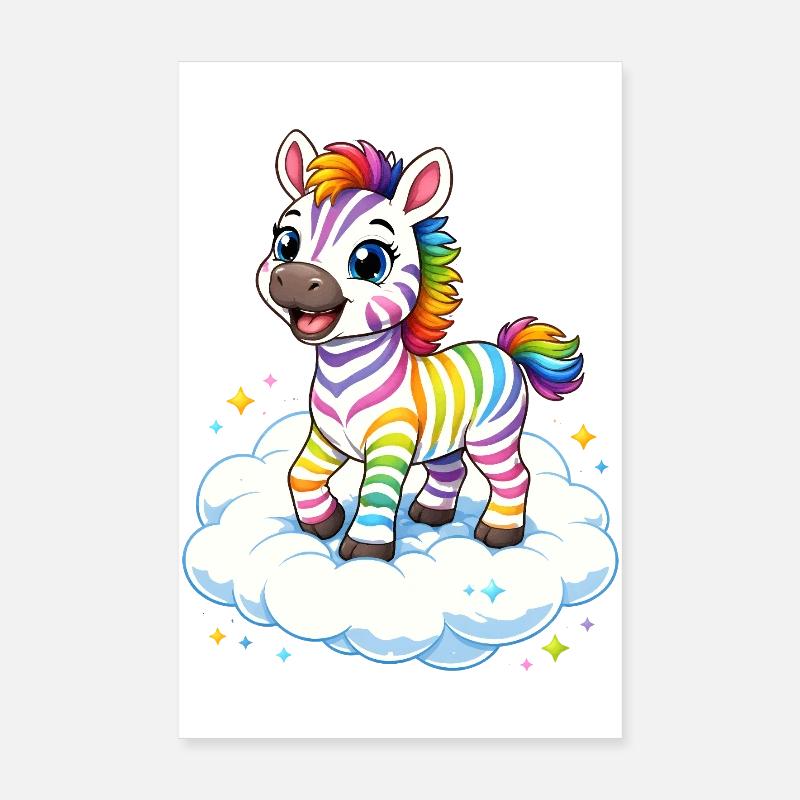 Cute rainbow zebra on cloud kawaii Poster 8" x 12" (20x30 cm)