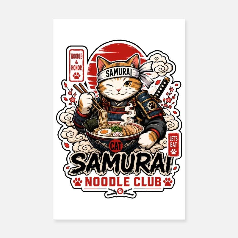 Samurai Cat Noodle Club Poster 20x30 cm