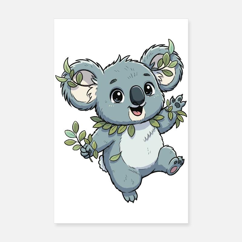 Koala vert avec couronne de feuilles Poster 20 x 30 cm