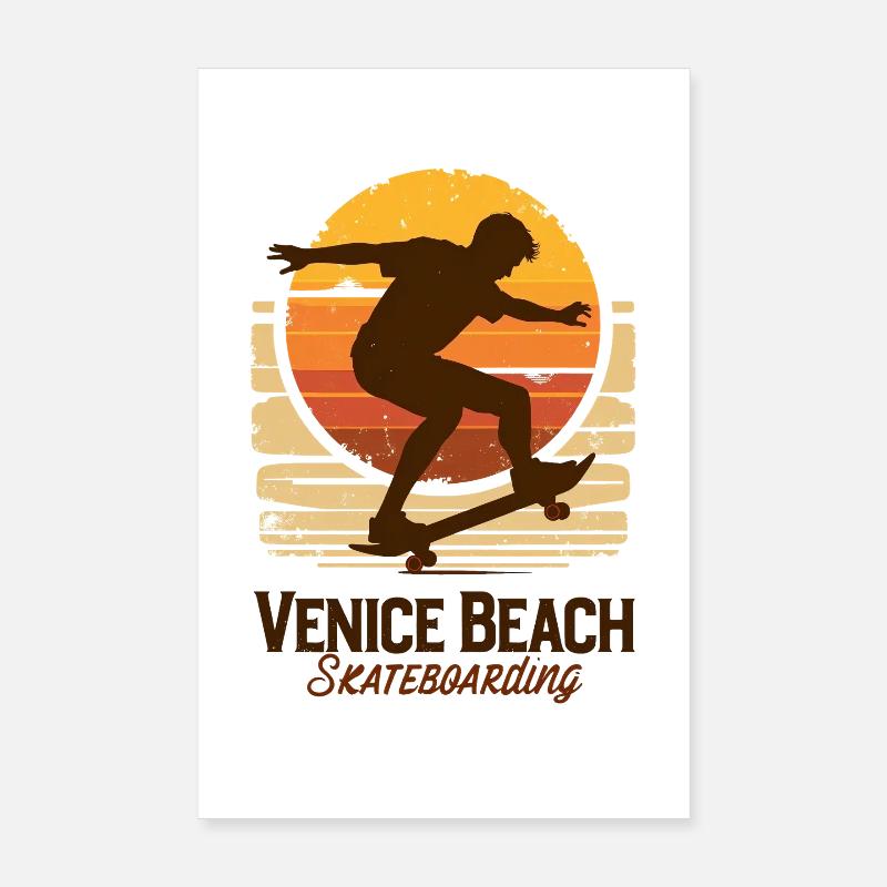 Coucher de soleil sur la planche à skateboard de Venice Beach Poster 20 x 30 cm