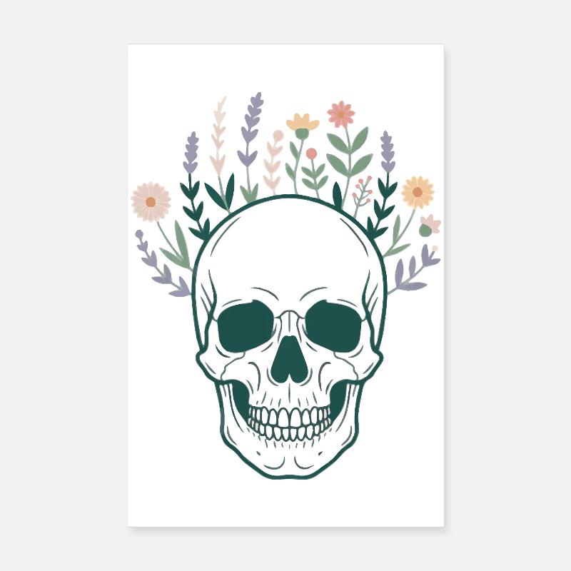 Crâne Crâne Botanique Fleurs Fleurs Mystiques Poster 20 x 30 cm