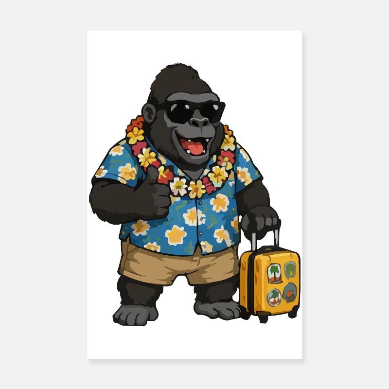 Urlaubs Gorilla Hawaii Hemd Poster 20x30 cm