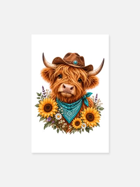 Highland Cow, Schottisches Rind, Hochland Rind - Poster 20x30 cm - Weiß - Vorne