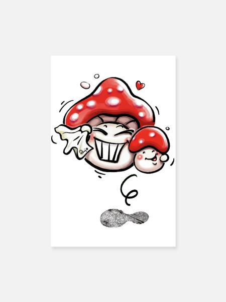 Pilze im Glück - Poster 20x30 cm - Weiß
