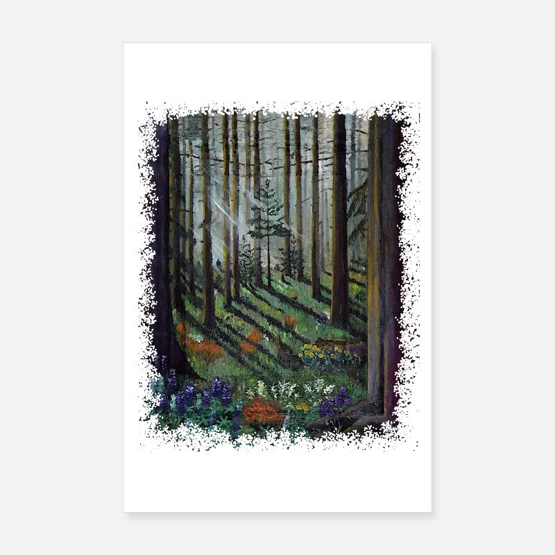 Forêt ensoleillée avec clairière ombragée Poster 20 x 30 cm
