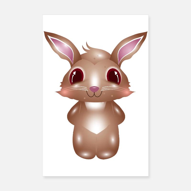 Lapin mignon avec des joues roses dans un style comique Poster 20 x 30 cm