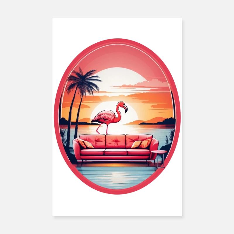 Flamingo Sofa - Poster 20x30 cm - Weiß